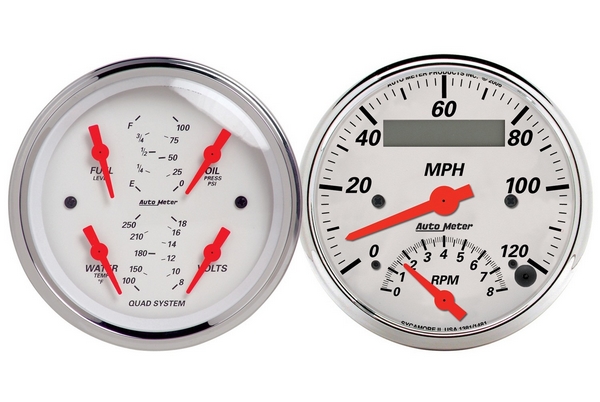 2 PC. GAUGE KIT, 3-3/8" QUAD & TACH/SPEEDO, 240-33 Ω, ARCTIC WHITE